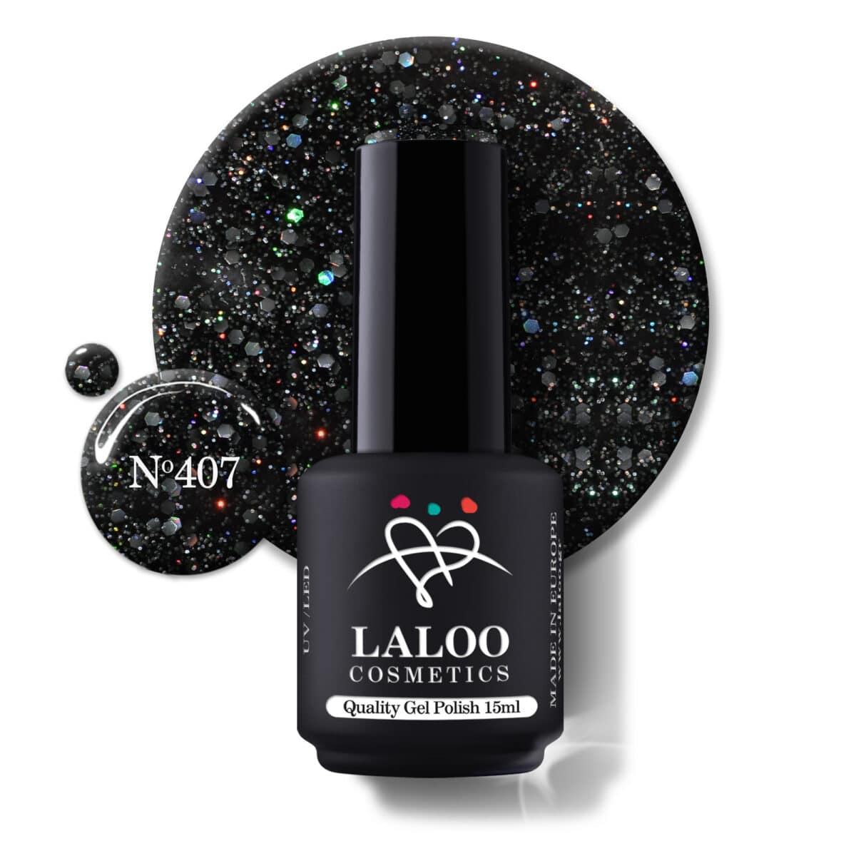 Laloo Gelpolish Black Holo Glitter no.407 - 15ml