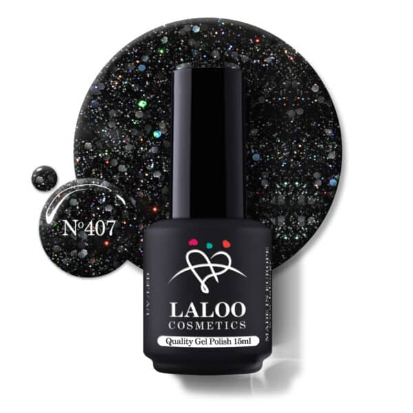 Laloo Gelpolish Black Holo Glitter no.407 - 15ml
