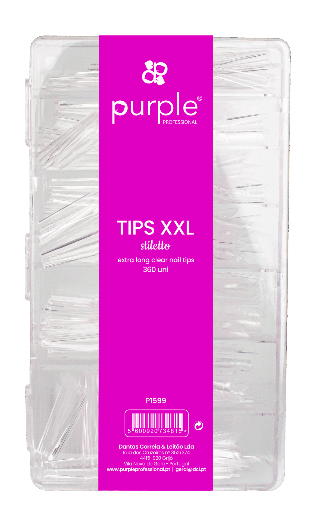 Purple Professional XXL Extra Long Stiletto Tips - Clear 360st.