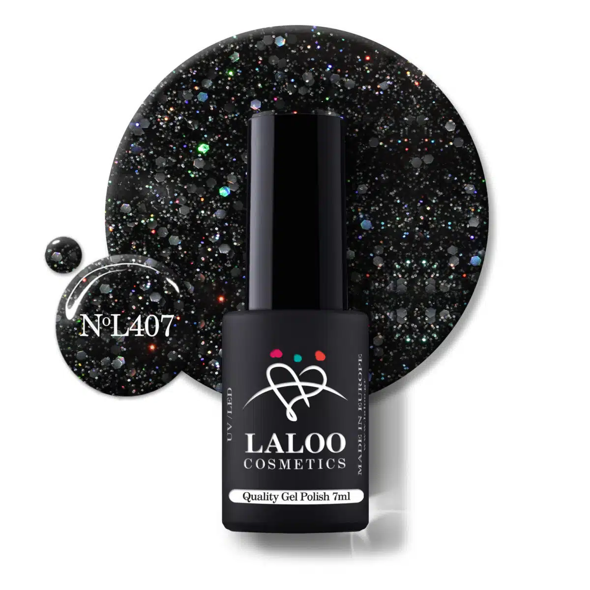 Laloo Gelpolish Black Holo Glitter no.407 - 7ml