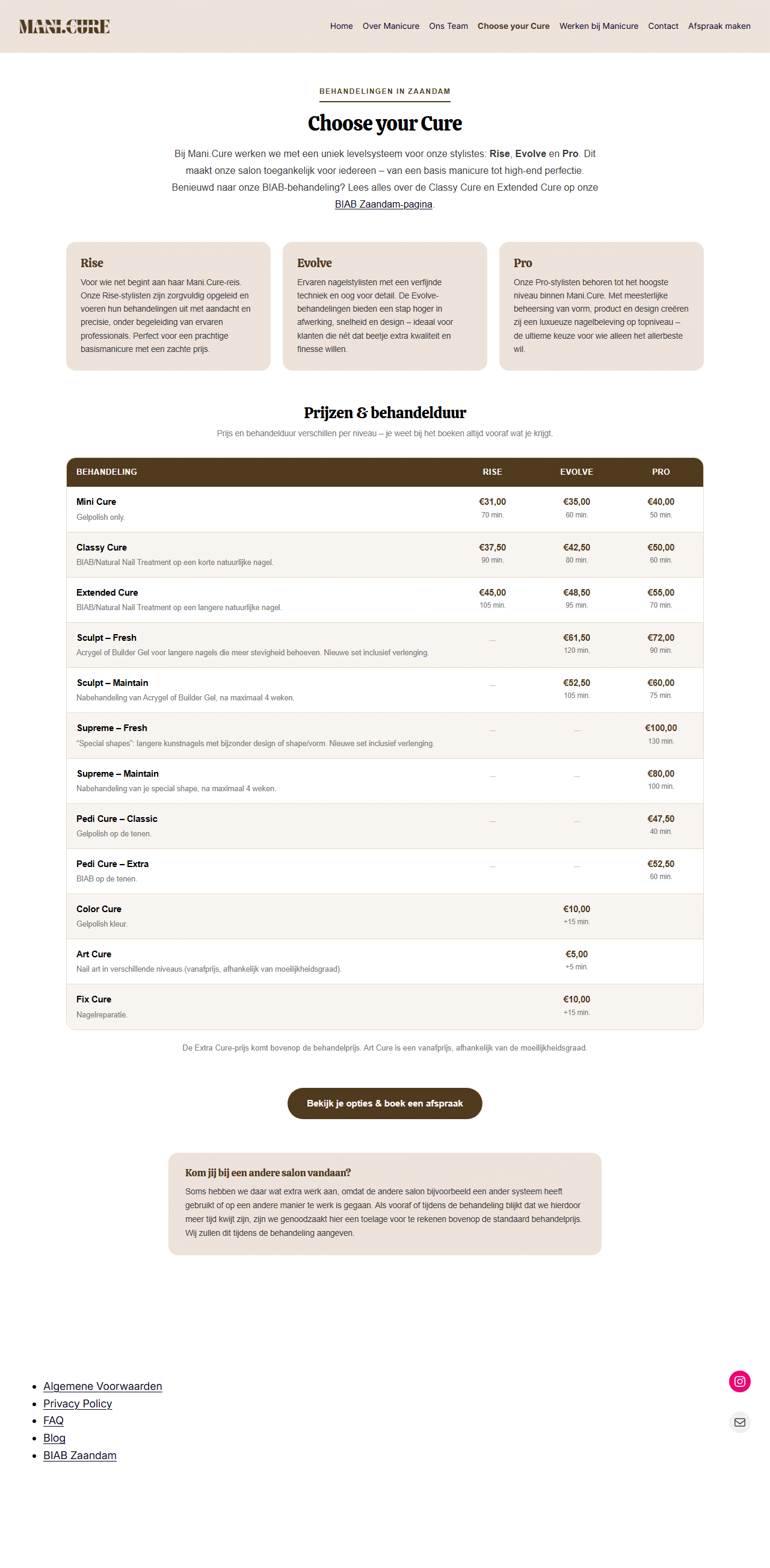 Behandelingen-sectie van de Mani.Cure-website