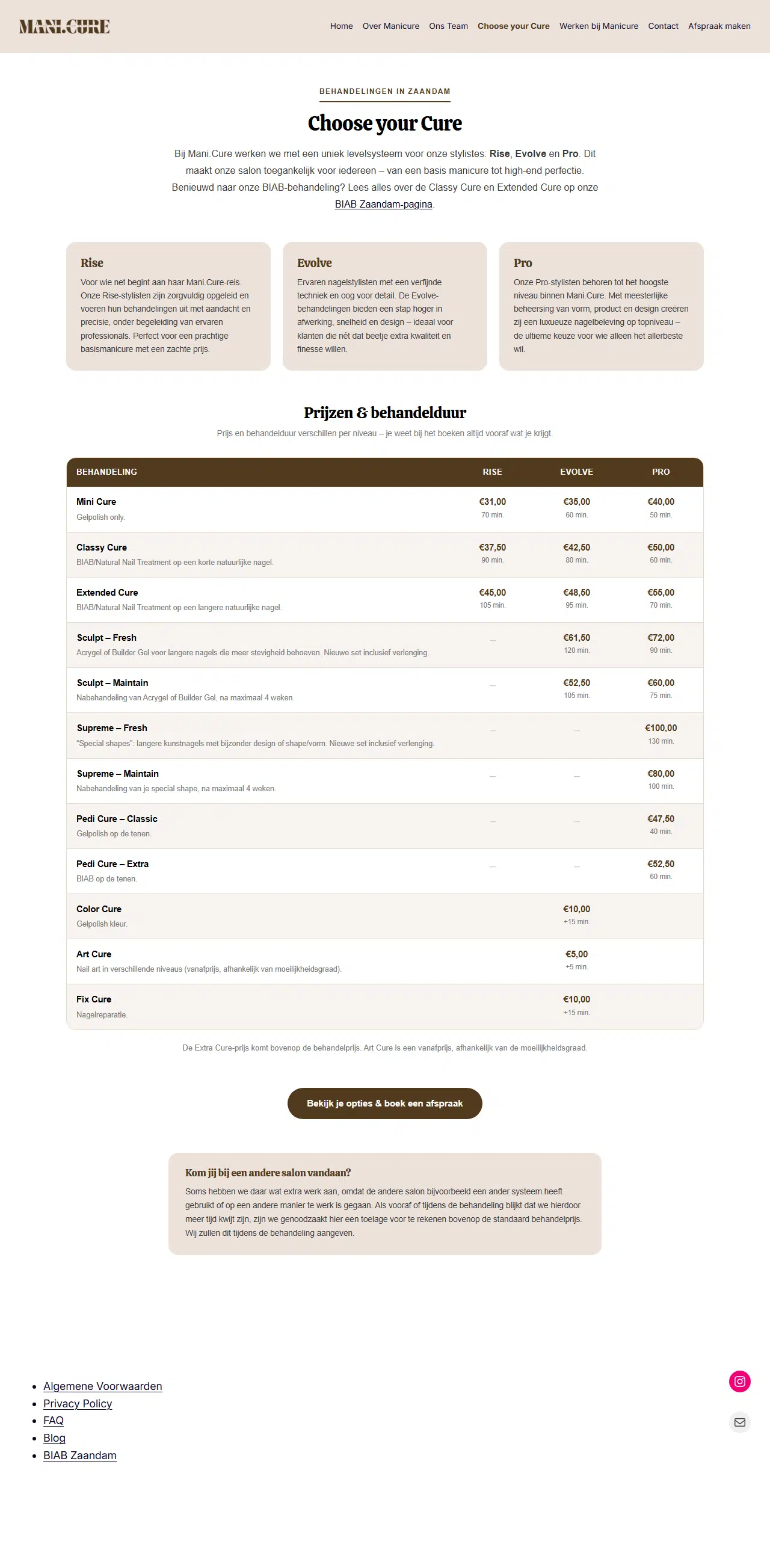 Behandelingen-sectie van de Mani.Cure-website