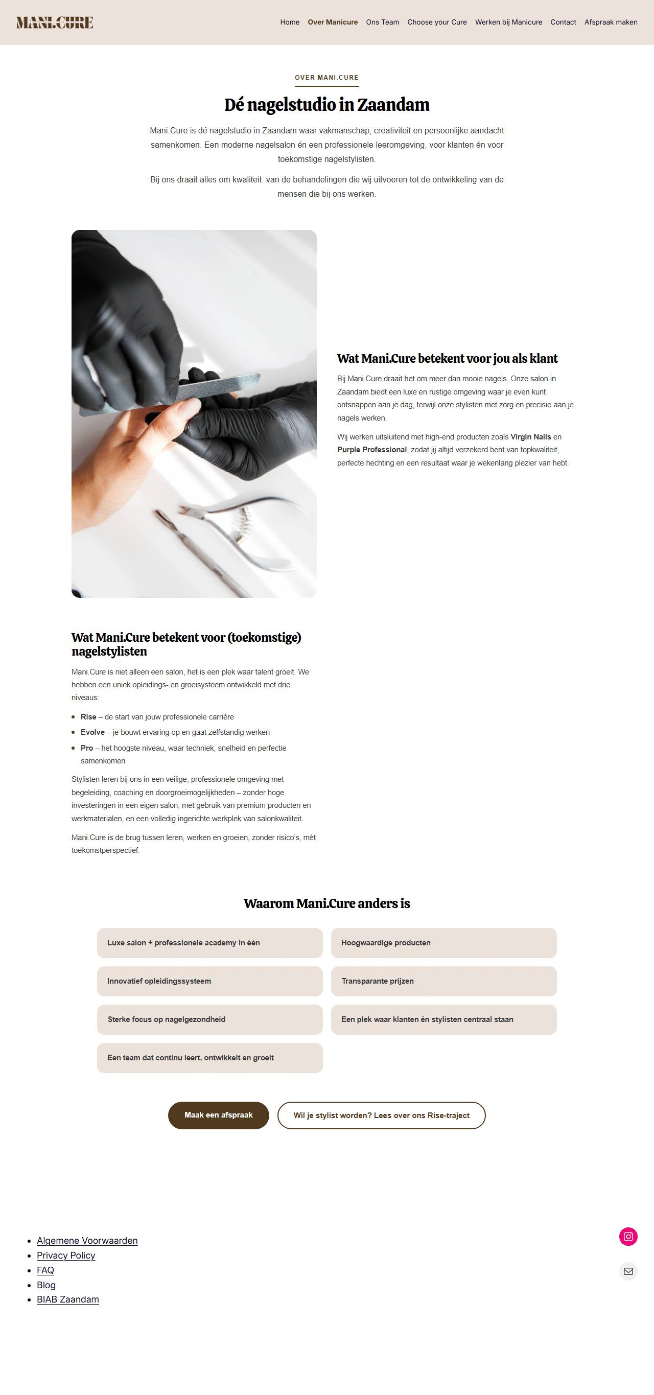 Over-pagina van de Mani.Cure-website
