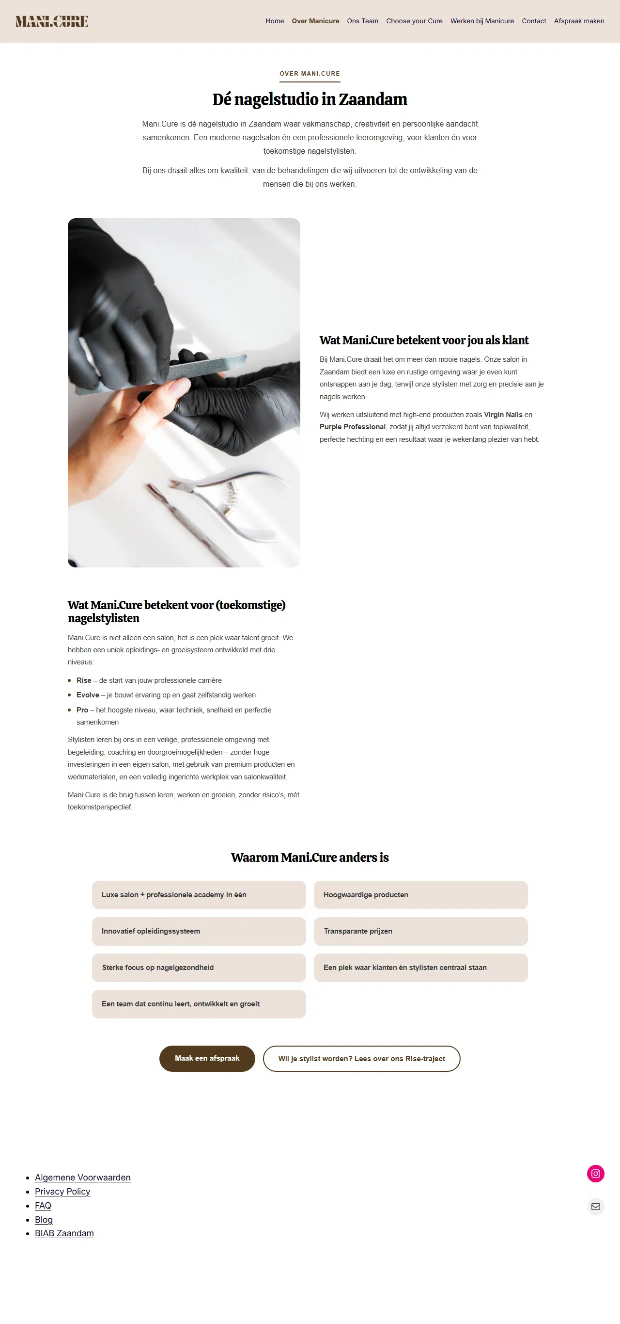 Over-pagina van de Mani.Cure-website