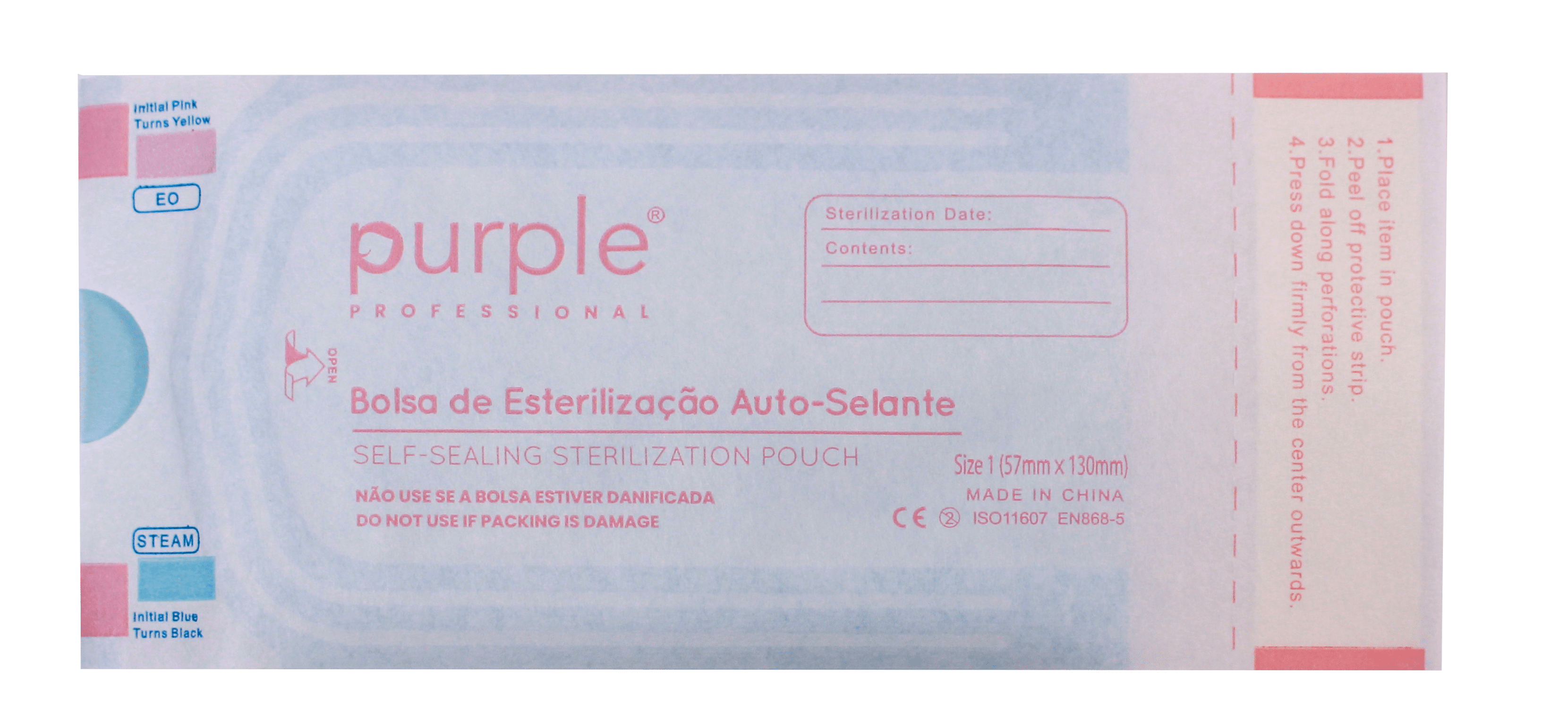 P3065-1-1 Purple Professional Self-Sealing Sterilsatiezakjes 1 - 57mmX130mm (200st.) (P3065) - Afbeelding 1
