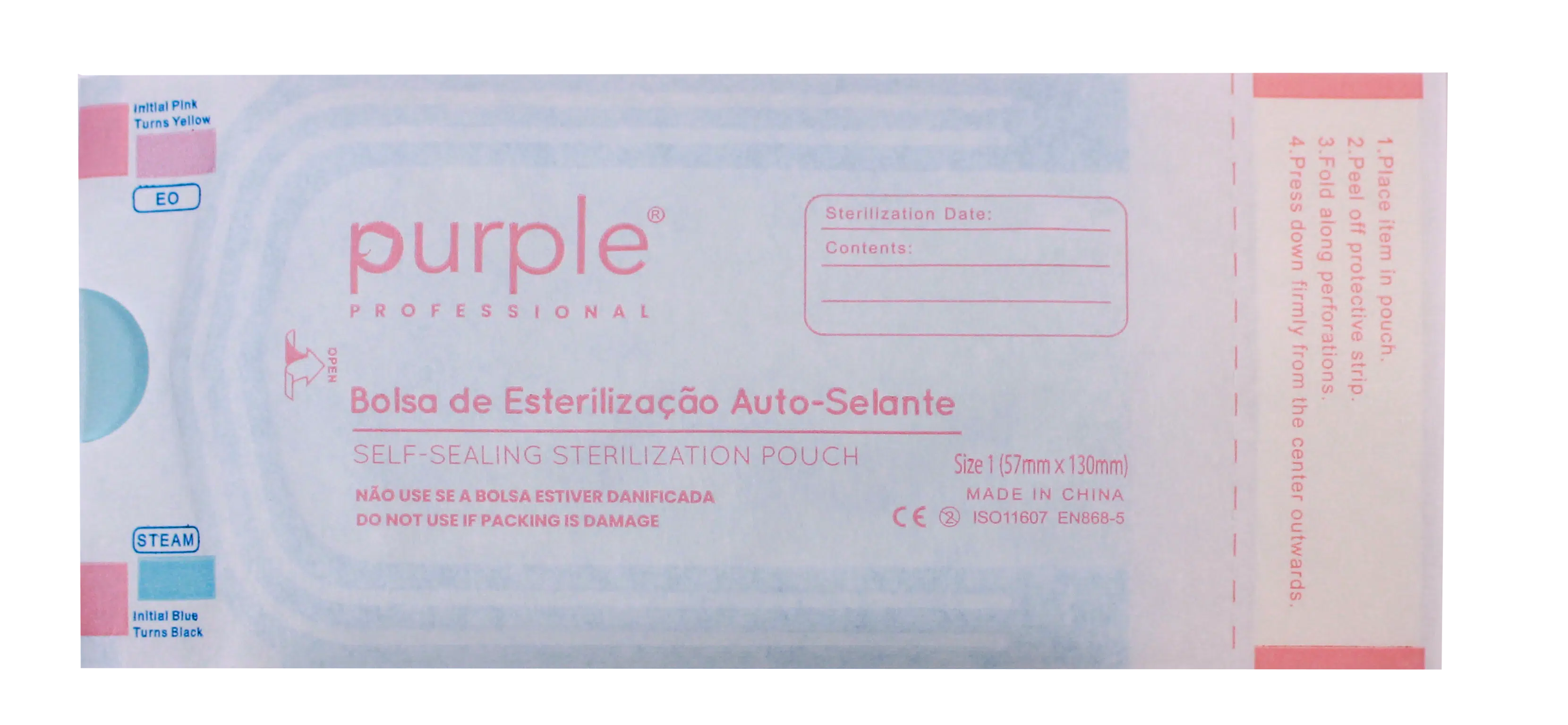 P3065-1-1 Purple Professional Self-Sealing Sterilsatiezakjes 1 - 57mmX130mm (200st.) (P3065) - Afbeelding 1
