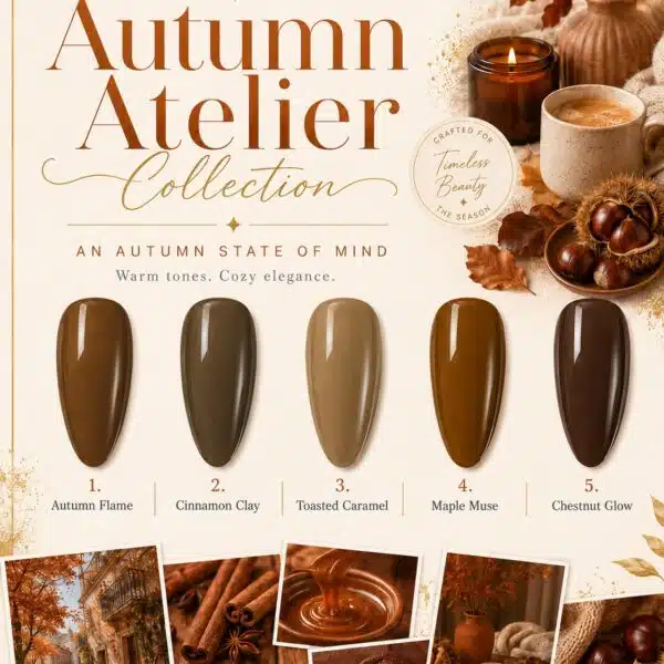 Autumn Atelier Collection: Autumn Flame, Cinnamon Clay, Toasted Caramel, Maple Muse en Chestnut Glow